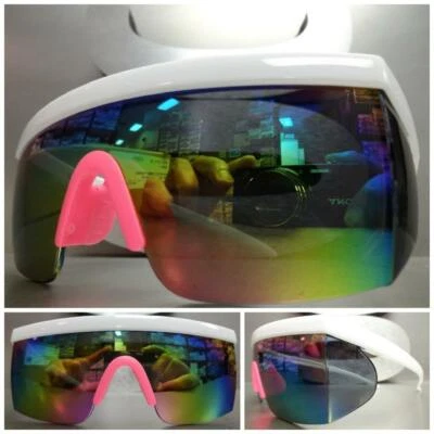 Homme Femme Vintage Rétro Sporty Enveloppant Style Soleil Lunettes Blanc Cadre - Photo 1/4