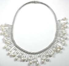 Statement Bridal Pearl  Cubic Zirconia Necklace Sterling Silver Elegant Jewelry