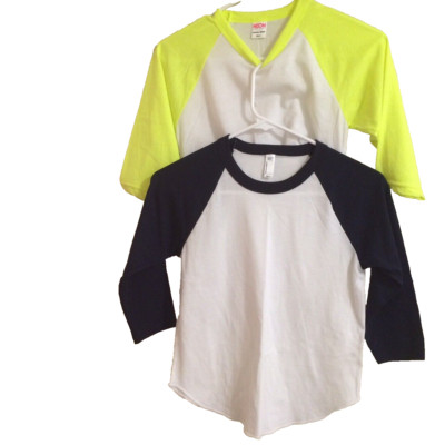2/Lot Original American Apparel Unisex Kids/Youth-Sz 8  Baseball T-shirt USA