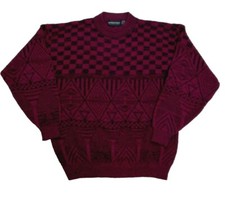 Vtg Expressions International Mens Large Burgundy Red Acrylic Sweater Grandpa