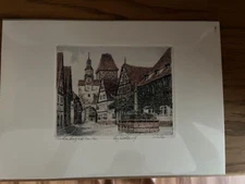 Rothenburg ob der Tauber Germany etching signed 13.5x9.5 matted