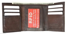 Brown RFID Security Safe Block Mens Leather ID Plain TRIFOLD ID  WALLET 6+ Cards