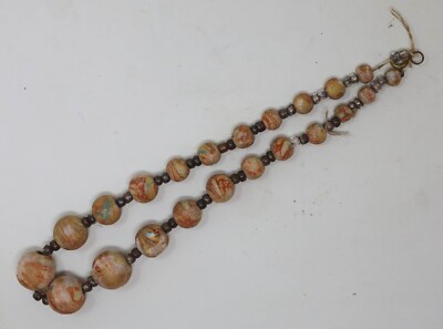 Vintage Native American Wood Trade Bead Necklace 14'' Graduated Swirl Handpainted