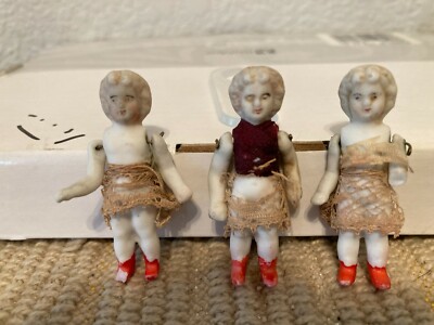 Vintage Germany All Bisque Doll House Dolls Set of
