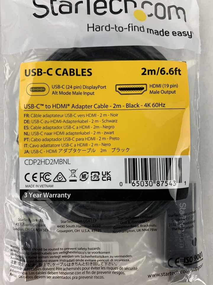 New OEM Startech 6ft  USB C to HDMI Cable 4K 60Hz USB Type C DP - Image 3 of 4