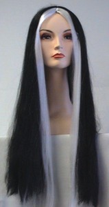 30 Long Straight Hair Wicked Witch Costume Wig Streak Black White
