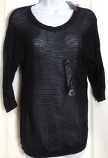 Attention Women's Open Knit 3/4 Sleeve Sweater, Black, Size S, NWT