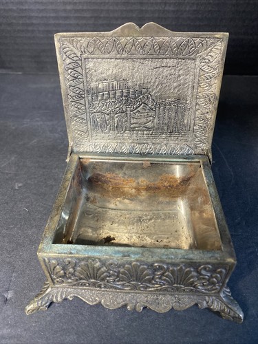 Cigarette Box Greek Parthenon Brass Trinket Mid-century Greece Souvenir Vintage