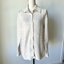 Vintage L.L. BEAN Cream Collared Button Down Cardigan  SZ. Large