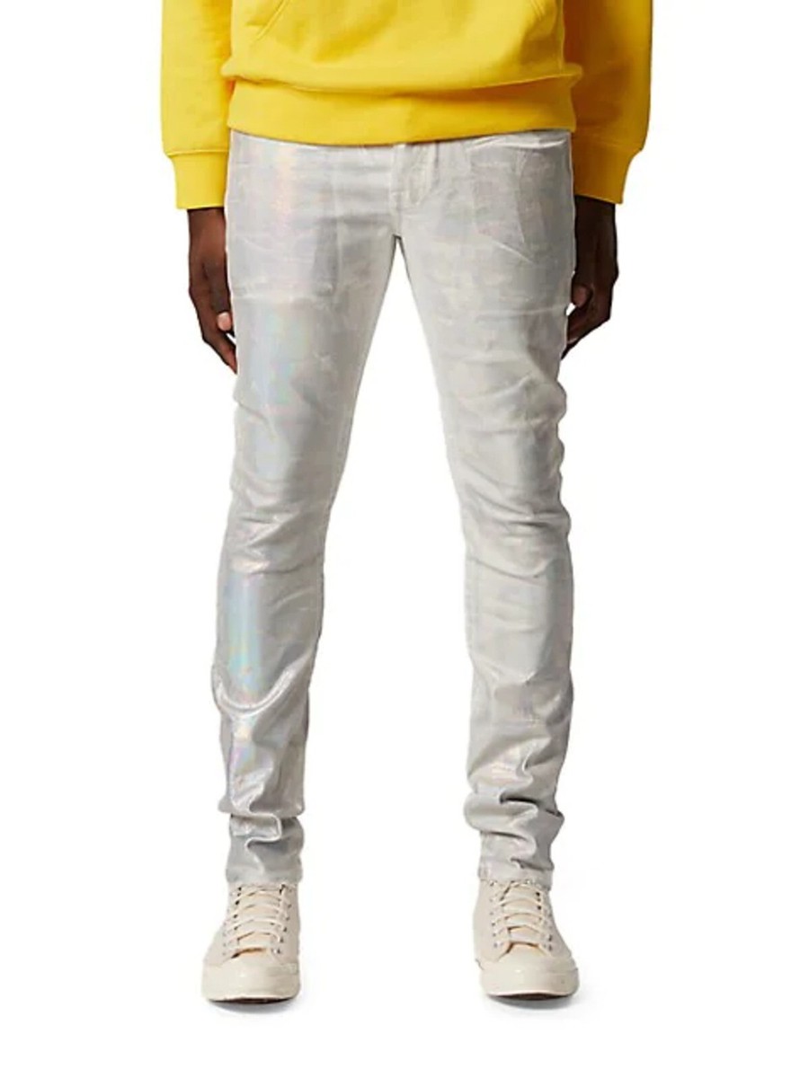 PURPLE BRAND Worn White Iridescent Pearl Men's Skinny 5-Pkt Jeans