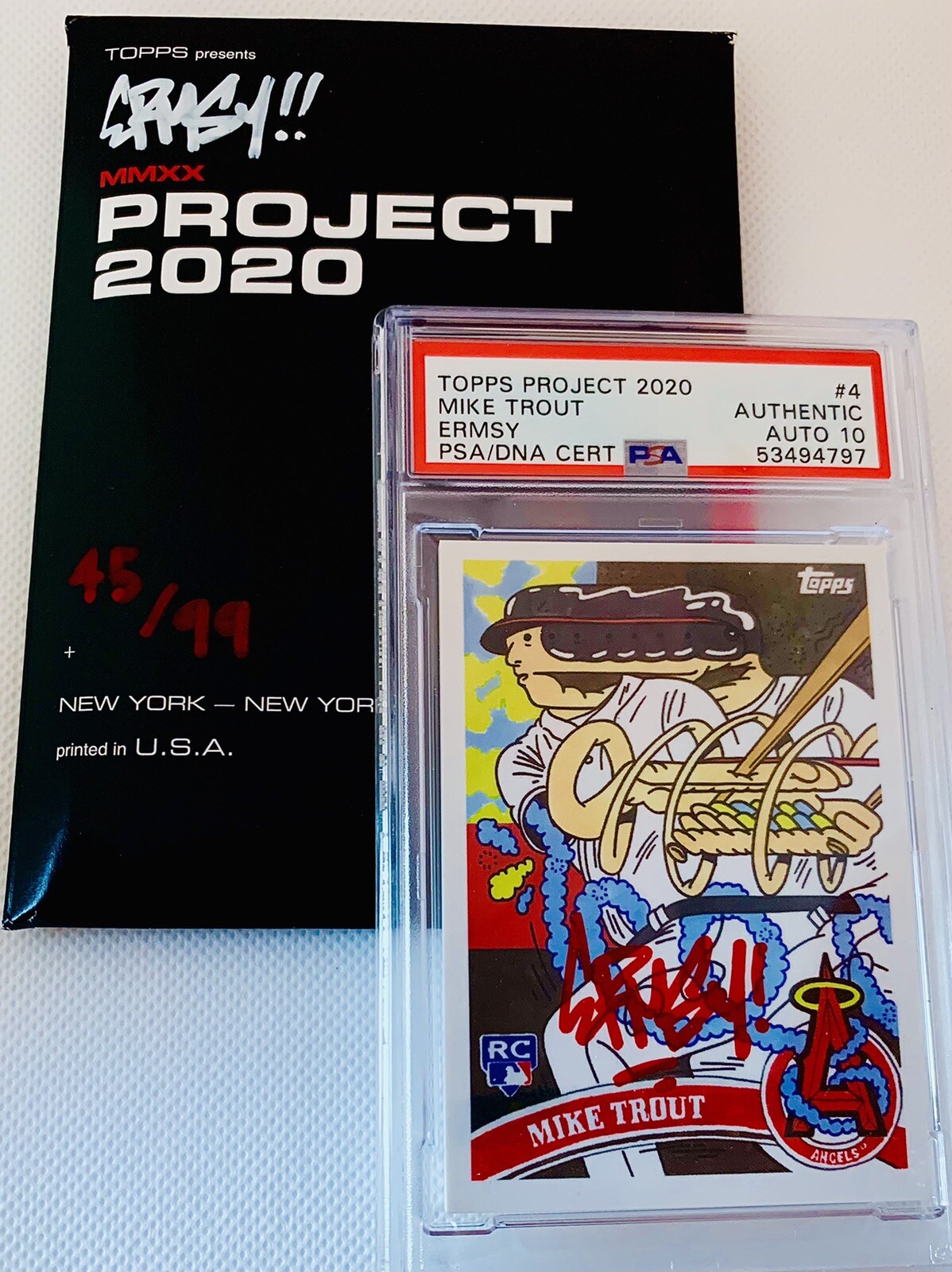 Topps Project 2020 Mike Trout By Ermsy #4 “AA” #45/99 PSA/DNA Auto 10 Beauty!