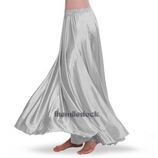 TMS Silberner Satin-Vollkreisrock für Bauchtanz, Tribal, Jupe, Rock,...