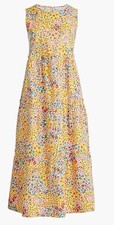 J Crew Midi Dress Women Yellow Floral Tier Pocket Vacay Preppy Boho Retro 4 New
