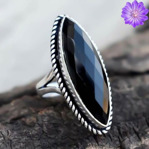 Anillo de plata esterlina 925 con piedras preciosas de ónix negro hecho a mano anillo de joyería para regalo - Imagen 2 de 3