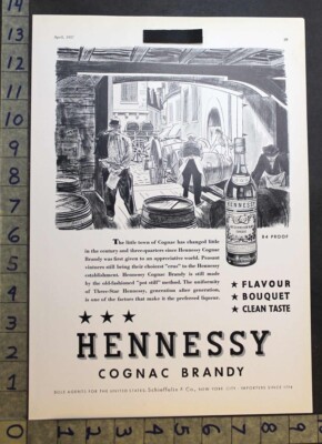 1937 HENNESSY COGNAC BRANDY BARREL DISTILLERY LIQUOR SCHIEFFELIN FRANCE AD 33949