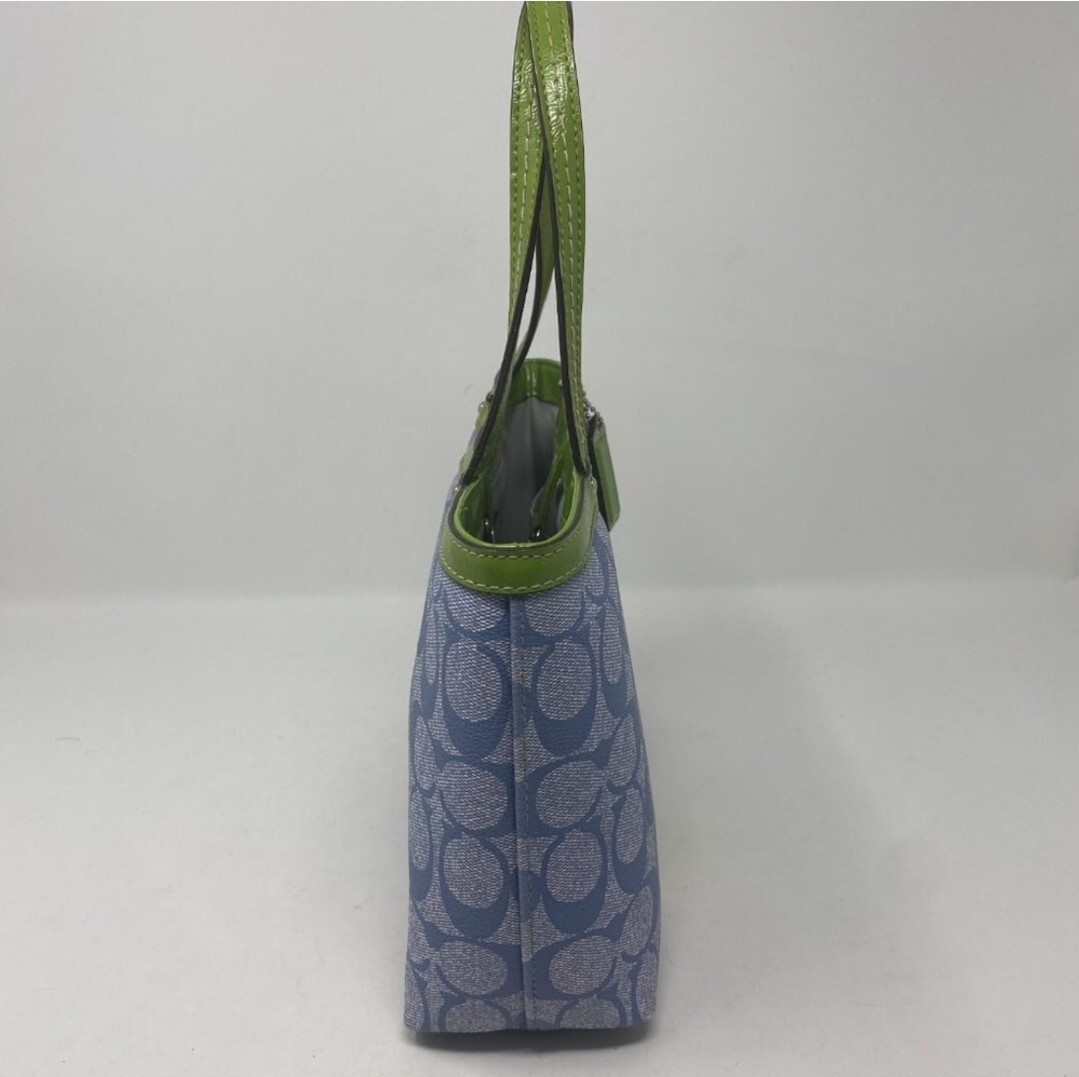 COACH Signature #49096 Blue w/ White Green Stripe Small Hand