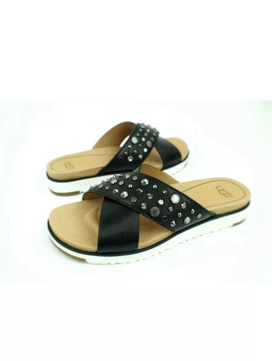 SANDALI UGG KARI BORCHIATI BLING CRISTALLO SWAROVSKI PELLE NERA TAGLIA 5 5 US