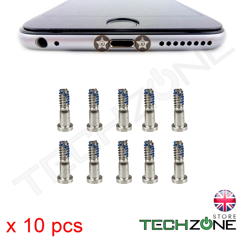 OEM ( ORIGINAL EQUIPMENT MANUFACTURER ) 10 x Bottom Screw Pentalobe Silver Screws for Apple iPhone 6S & iPhone 6S Plus