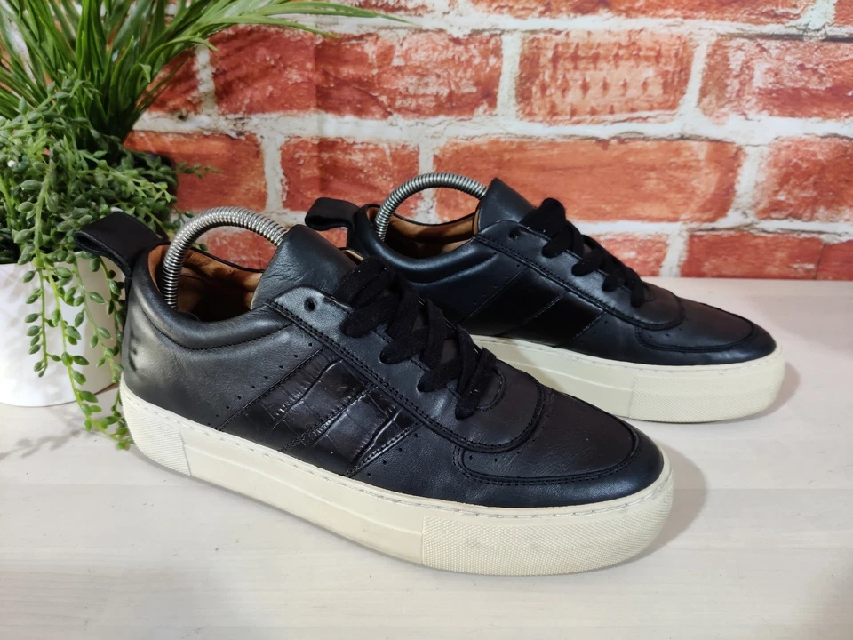 WHISTLES BLACK MOC CROC TRAINERS UK 7 EU 40 LEATHER LACE UP PLATFORM WOMENS SHOE - Image 3 of 4