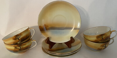 VINTAGE NORITAKE TREE IN THE MEADOW CUPS & SAUCERS Set of 4