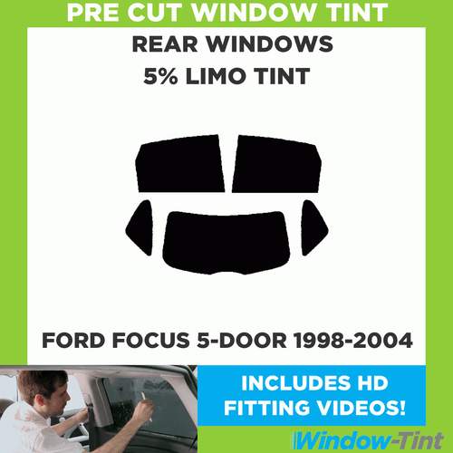 Pre Cut Window Tint for Ford Focus 5-door Hatchback 1998-04 5% Limo Black Rear - Picture 2 of 10
