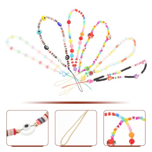 6 Pcs Mobile Phone Charm Pendant Rope Beaded Chain Smartphone Ropes