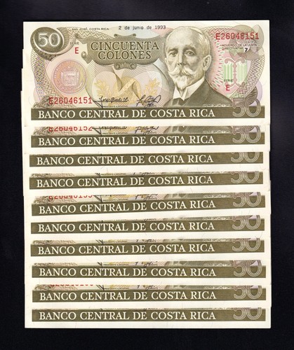 F.C. COSTA RICA , LOTE 10 UNIDADES 50 COLONES 1993 , S/C- ( AUNC ) , P.257 . - Imagen 1 de 2