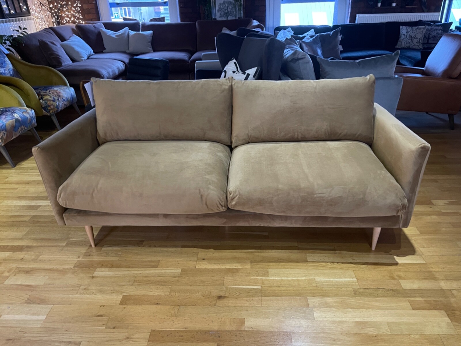 Luna Swoon Editions 3 seater slim sofa in plush biscuit velvet fabric