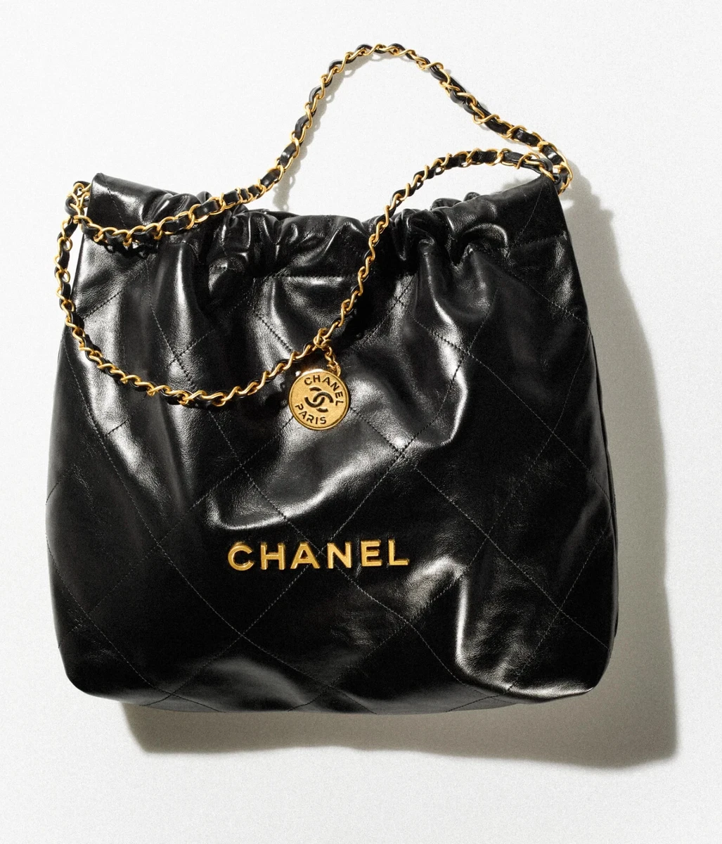 Chanel 22 Chain Hobo Handbag Medium Black Shiny Calfskin & Gold-Tone  Metal NWT