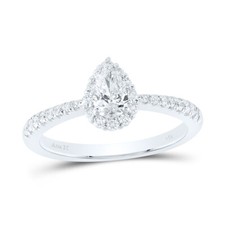 14k White Gold Pear Diamond Halo Wedding Engagement Ring 3/4ctw Certified 