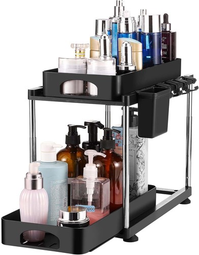 Pantry Kitchen Organiser Sauce Rack Spice Storage with sliding drawers 2 Layers - Picture 5 of 17