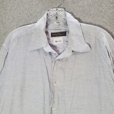 Salvatore Ferragamo Men Button Up Shirt Large Blue Dress Cashmere Blend