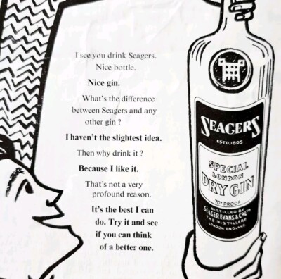 1952 Seager's Special London Dry Gin Advertisement Sphere UK Import E90B