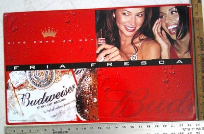 Budweiser sign '01 beer collectible Spanish advertising memorabilia metal 14x24