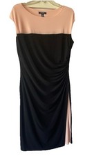 $95.00 CHAPS Women's Sz LG Black & Pink Dress Ruched Side S/S Opened Plete NWT