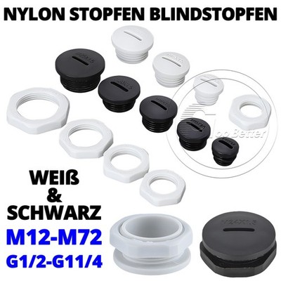 Nylon Stopfen Blindstopfen Einschraubverbinder Plastik & Mutter M12-M72, G1/2-G1