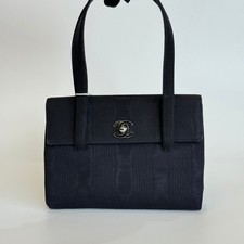 Chanel Vintage Black Canvas Top Handle Bag Silver Hardware 1999