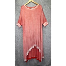 Lilka Coral Pink Acid Wash High-Low Tunic Dress Oversized Short Slv Lagenlook