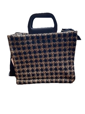Bocage Black Brown Gold Plaid Purse Zip To Close 2 Handles Adjustable Strap