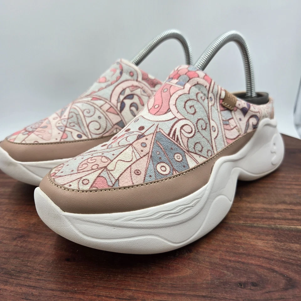 UIN Platform Mule Shoes Women's 7 Tan White Comfort Chunky Colorful Artsy Clog - Image 4 of 4