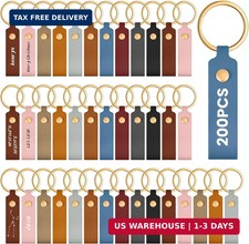 200 Pcs PU Leather Keychain Blanks Bulk Laser Engraving Blanks Keychain Kit with