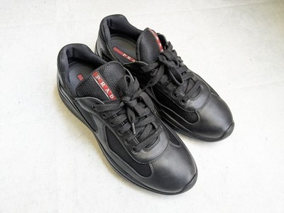Prada America's Cup Sneakers Black Men US 9.5 UK 8.5 Leather Low