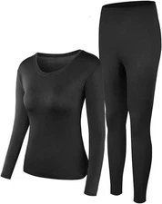 PISIQI Thermal Underwear Women Ultra-Soft Long Johns Set Base Medium, Black 