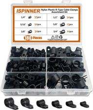 ISPINNER 180Pcs Nylon Plastic R-Type Cable Clamps, 1/4" 5/16" 3/8" 1/2" 5/8" 3/4