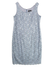 Alex Evenings Formal Lace Sequin Overlay Smoky Gray Blue Midi Dress Women 18W 18
