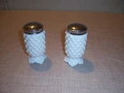 FENTON HOBNAIL SALT and PEPPER SHAKERS, White Milk Glass Pedestal Foot, Vintage