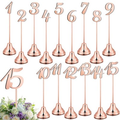 15 PCS Rose Gold Metal Wedding Table Numbers 115 Weighted Base Stand Decor