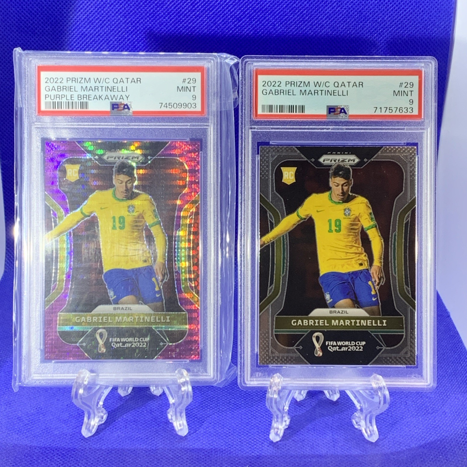 2022 Panini Prizm World Cup Qatar Gabriel Martinelli Breakaway Purple Prizm /35