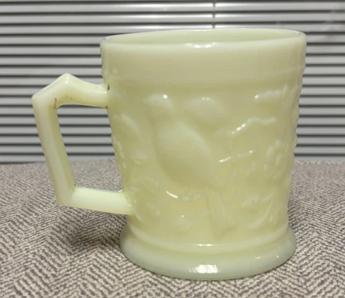 Vintage Imperial Carnival Glass Mug w/ Birds White Green