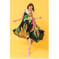 Flying Tomato Boho Bright Tropical Abstract Print Handkerchief Hem Dress Sz L